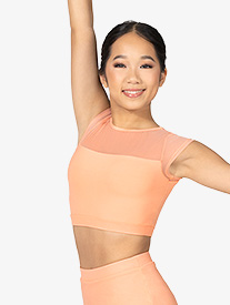 BalTogs - Womens Mesh Insert Short Sleeve Dance Crop Top